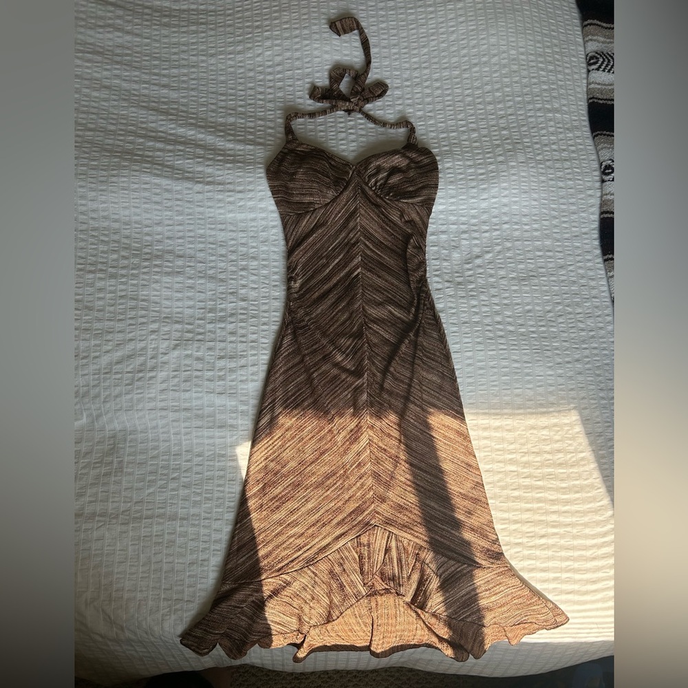 LE CHATEAU Vintage Halter Dress Brown Gold | Size S
